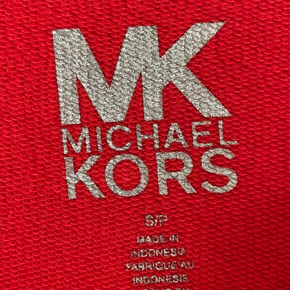 Michael Kors Sz SMALL Hoodie Full Gold Zip French Terry Knit Red Top - Picture 2 of 6